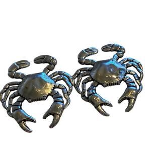 2 VTG Crab Shape Silver Cabinet Knobs Metal Nautical Coastal Theme Air BNB Decor